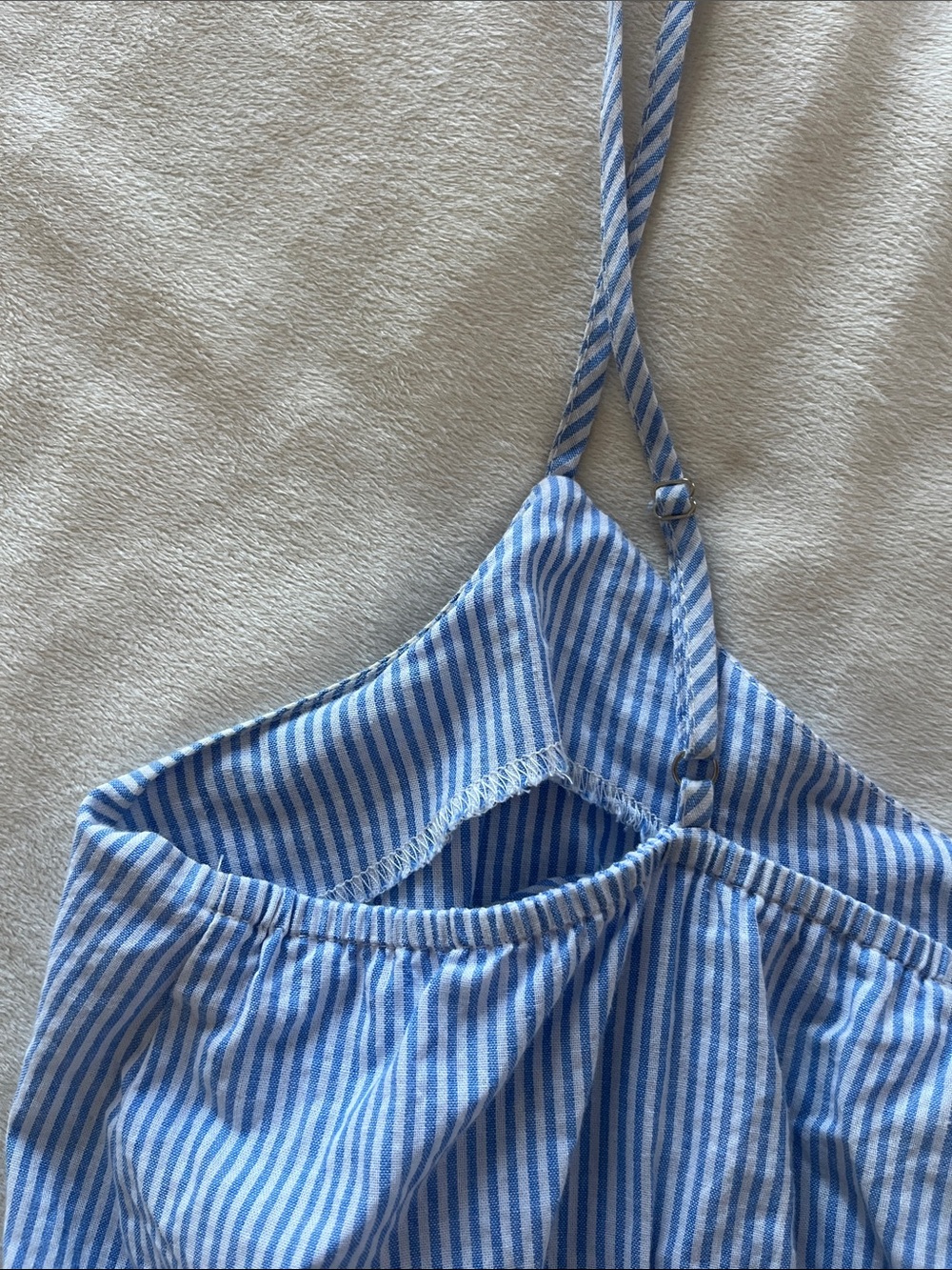 Women’s Blue Striped Embroidered Eyelet Cami Top - Picture 8 of 11